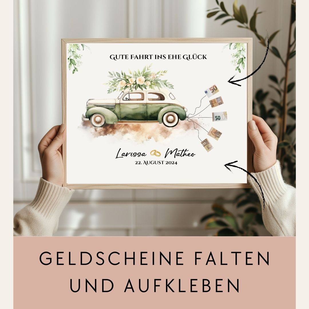 Hochzeitsposter - Oldtimer -Geldgeschenk mit Namen