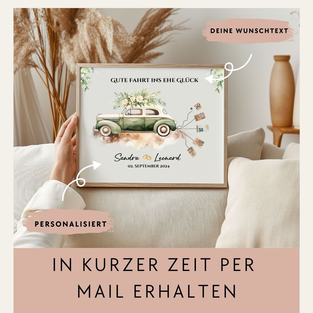Hochzeitsposter - Oldtimer -Geldgeschenk auch als Mail erhältlich