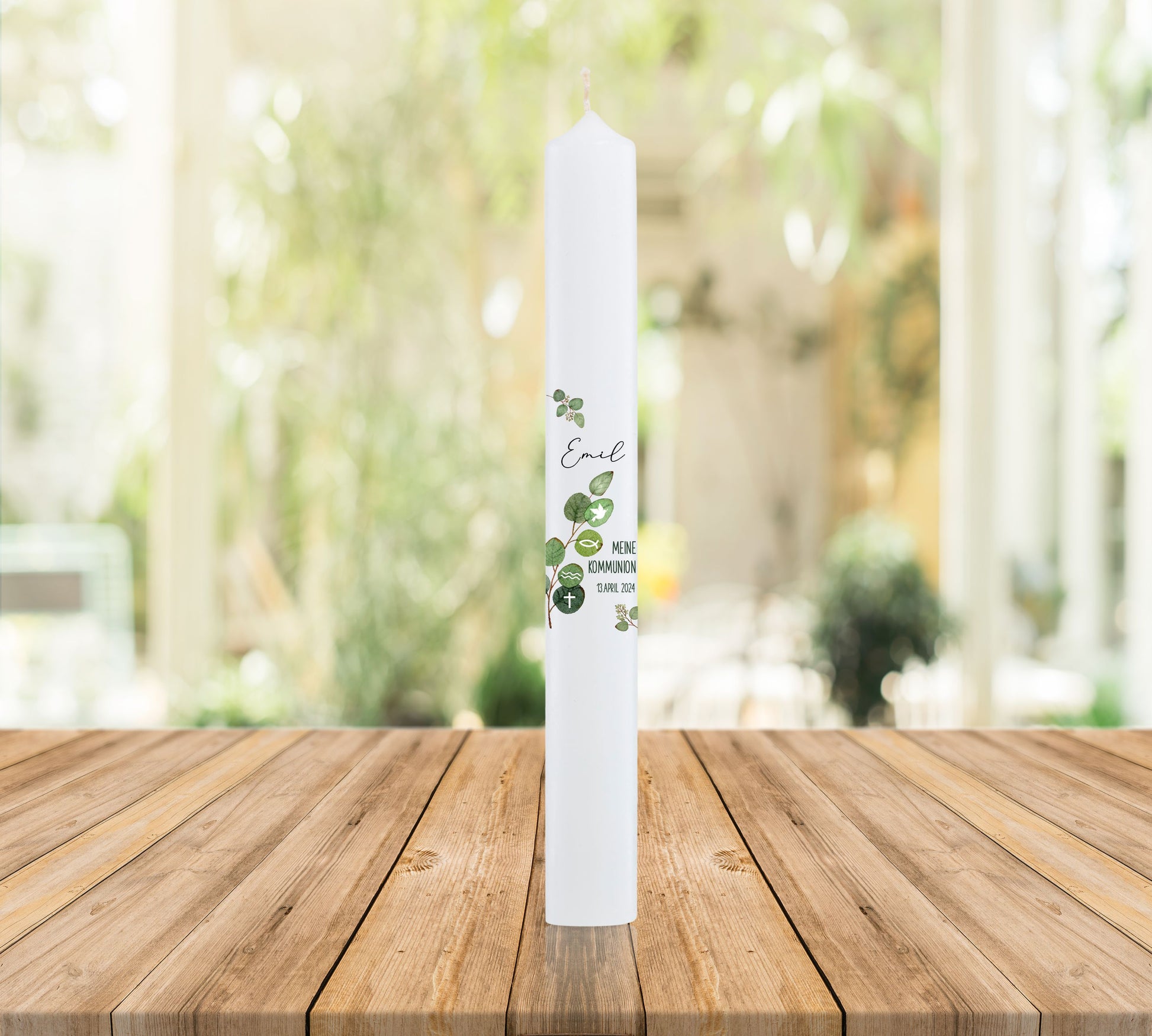 Kommunionkerze grüne Blätter