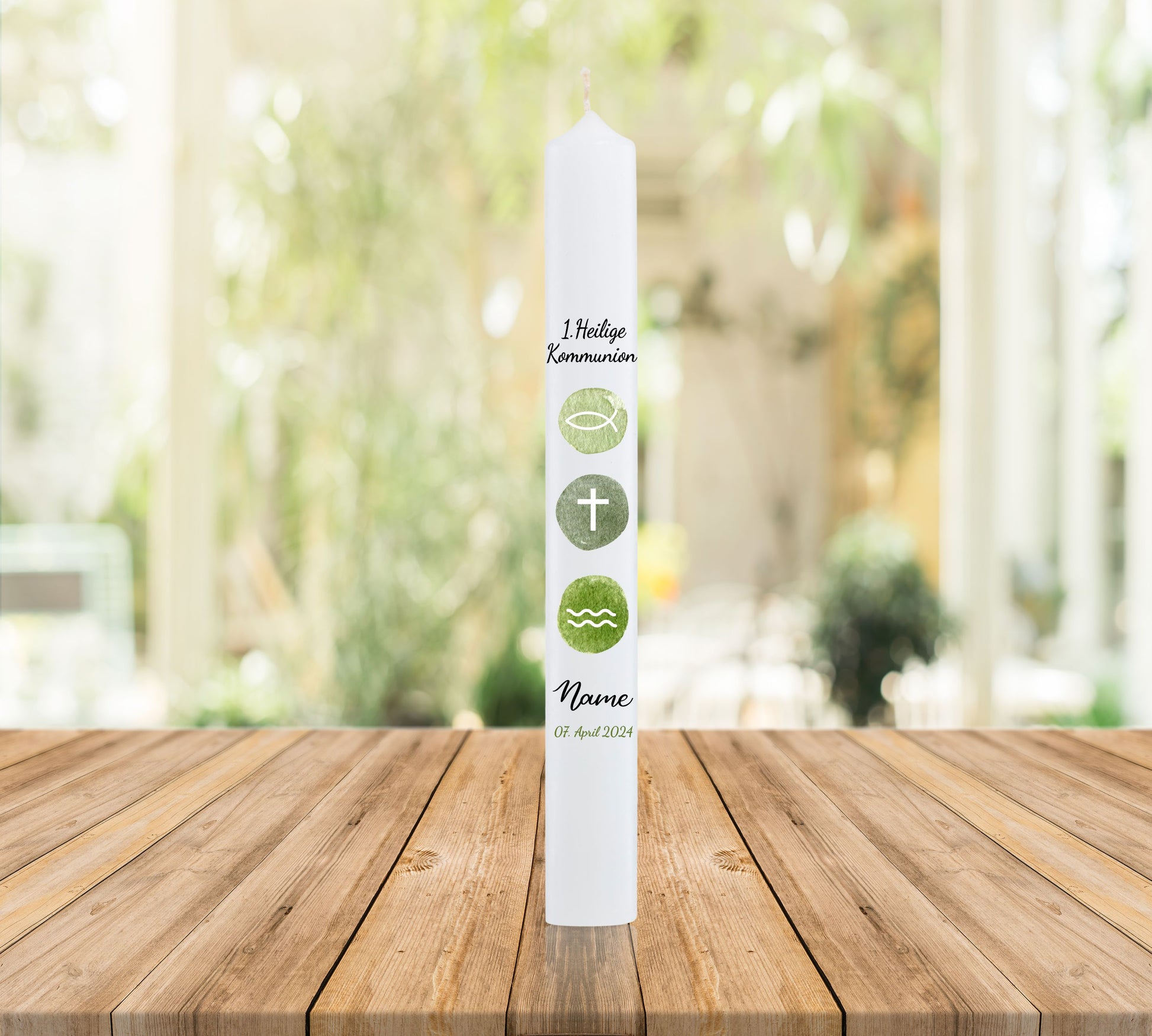 Kommunionkerze - Fisch - Kreuz - Wasser