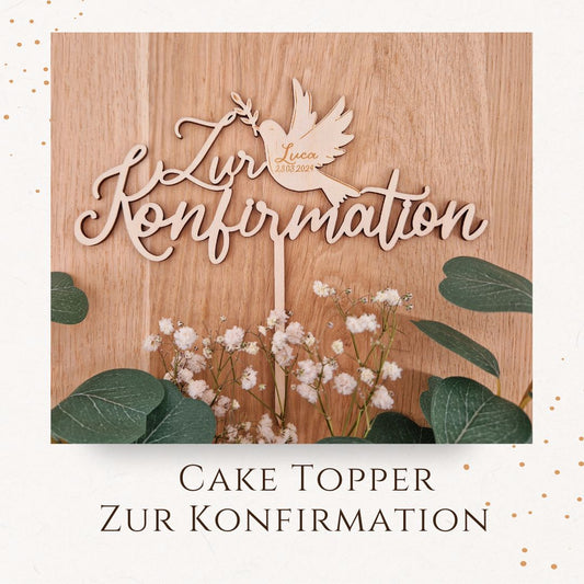 Caketopper - zur Konfirmation mit Taube aus Holz