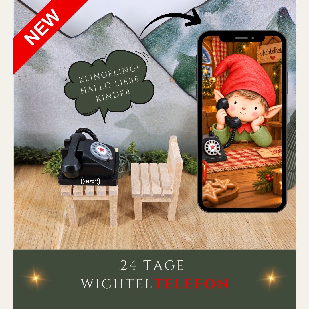 Wichteltelefon mit NFC – 24 tägliche Wichtelgeschichten vom 1.–24. Dezember