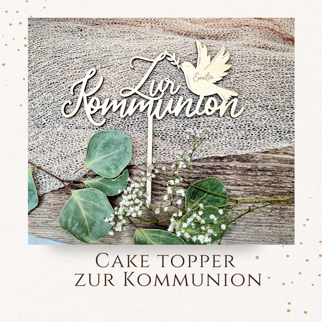 Caketopper - zur Kommunion mit Taube aus Holz