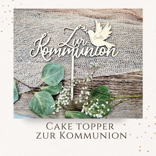 Caketopper - zur Kommunion mit Taube aus Holz