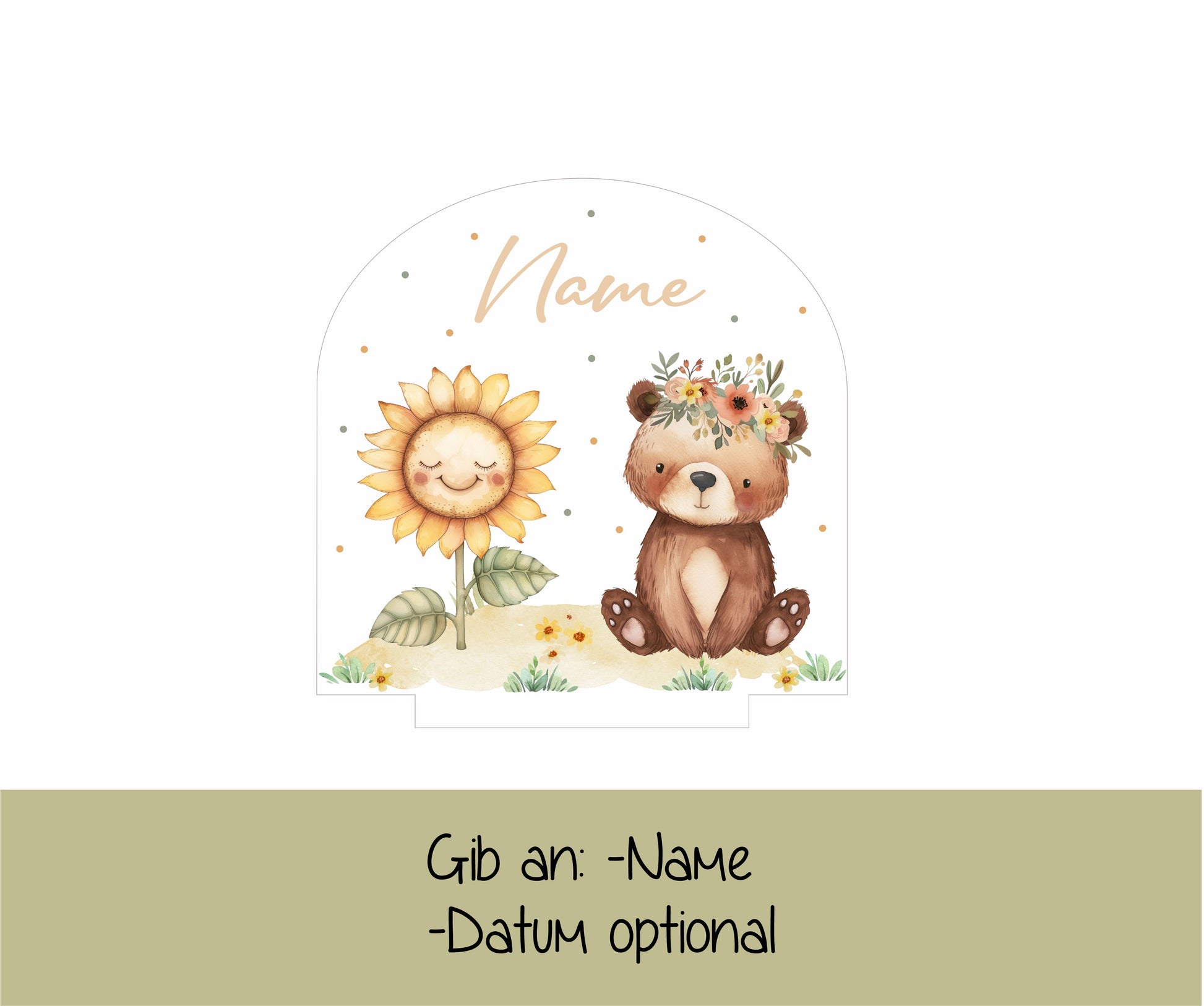 Motiv - Bärchen mit Sonnenblume und Name
