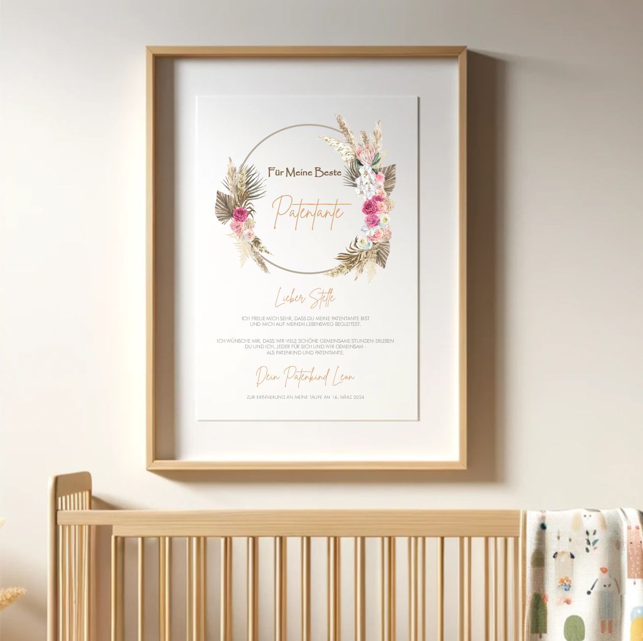 Patenbrief - kleine Blumen am Kranz - Namen und Text