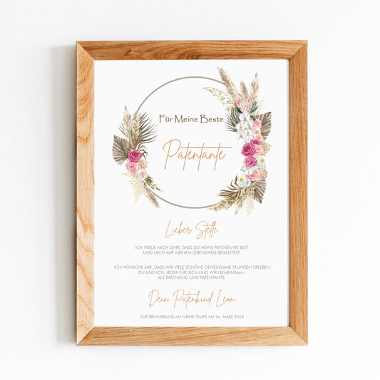Patenbrief - kleine Blumen am Kranz - Namen und Text
