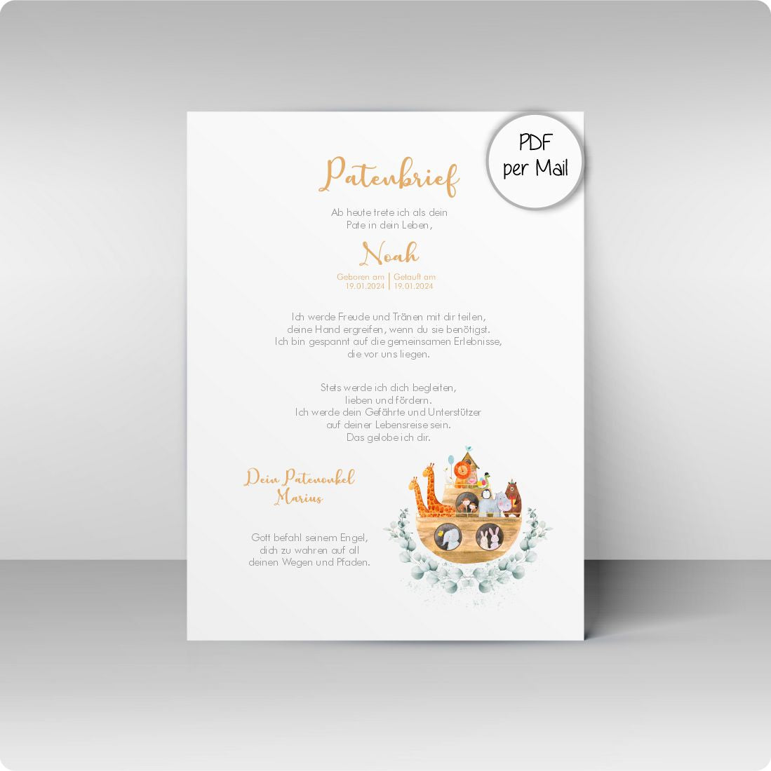 Patenbrief - Arche Noah