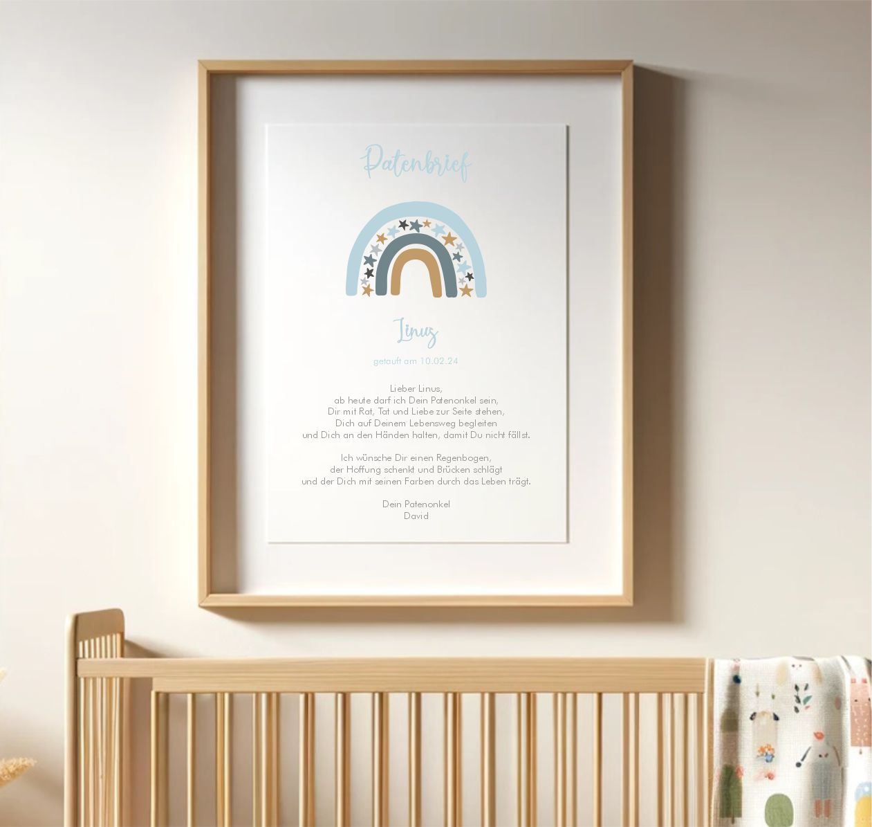 Patenbrief mit blauem Regenbogen