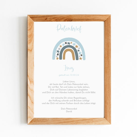 Patenbrief mit blauem Regenbogen