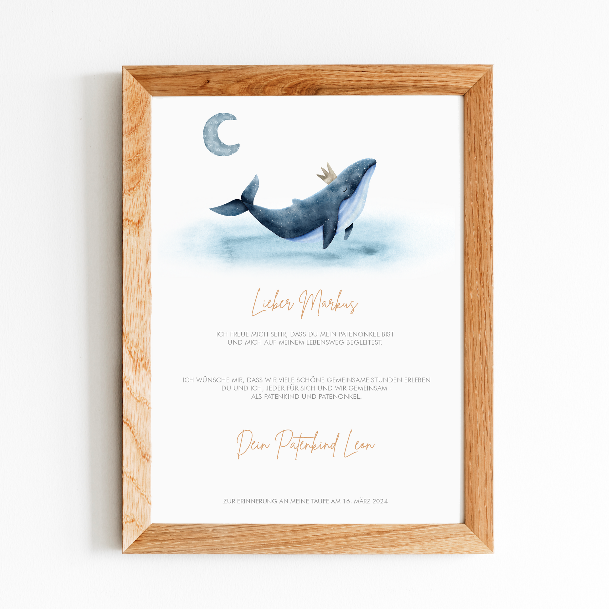 Patenbrief - blauer Wal - Namen und Text