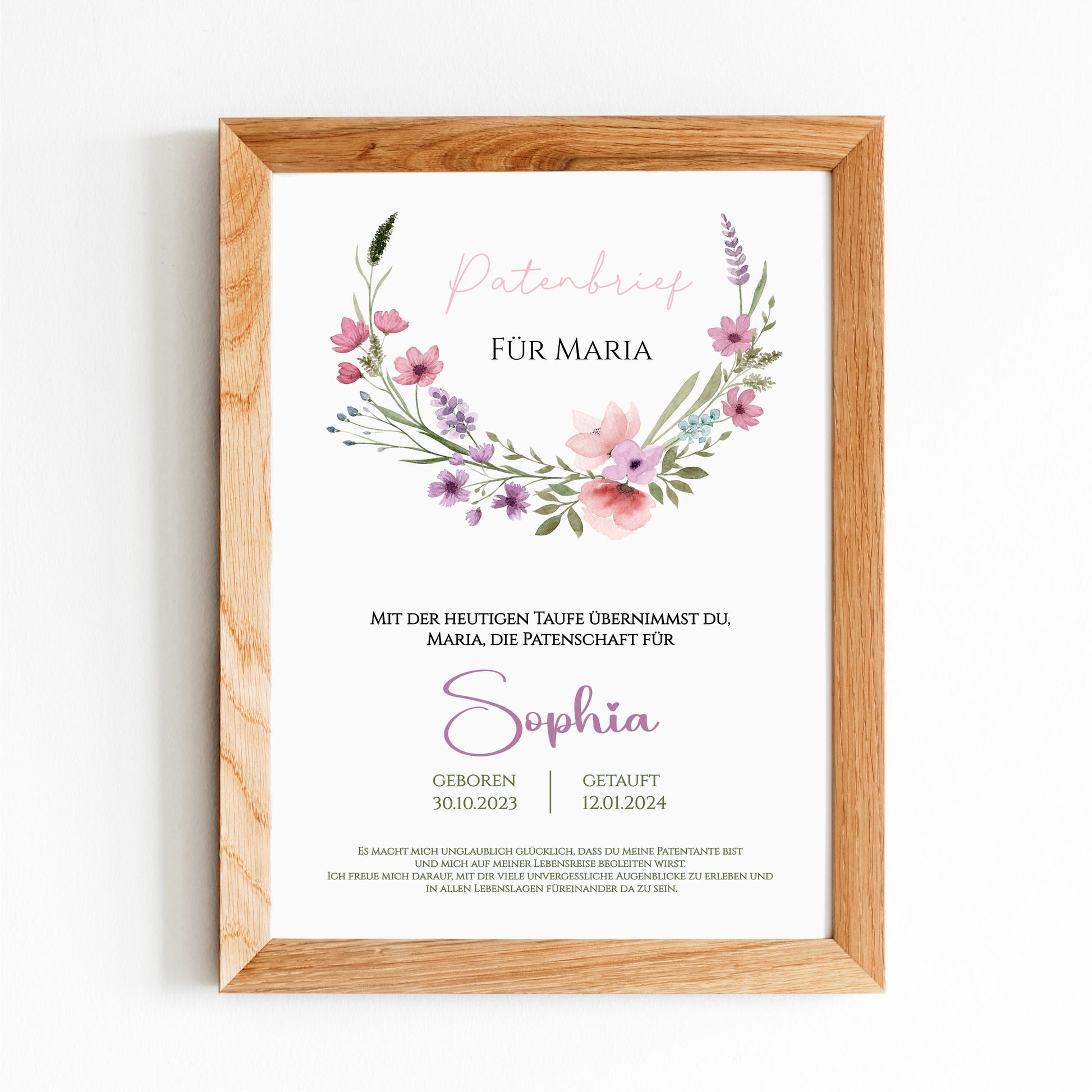 Patenbrief - Blumenkranz,  name , Datum