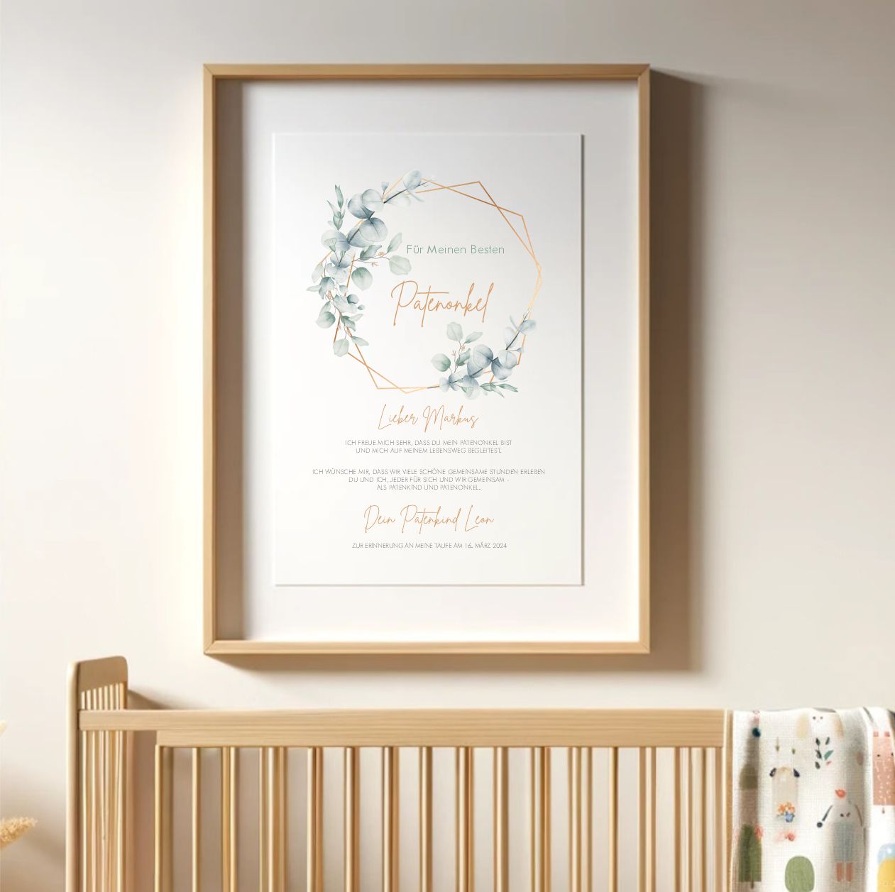 Patenbrief - Eukalyptus mit Name und Text