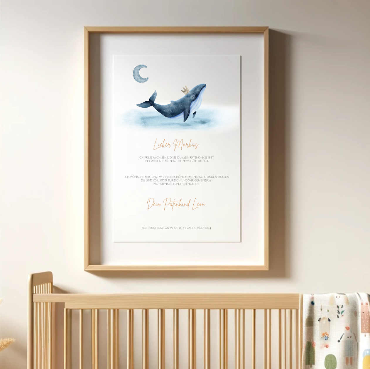 Patenbrief - blauer Wal - Namen und Text
