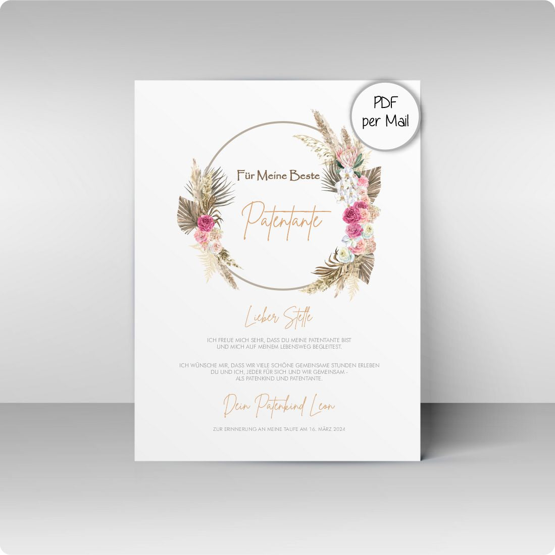 Patenbrief - kleine Blumen am Kranz - Namen und Text