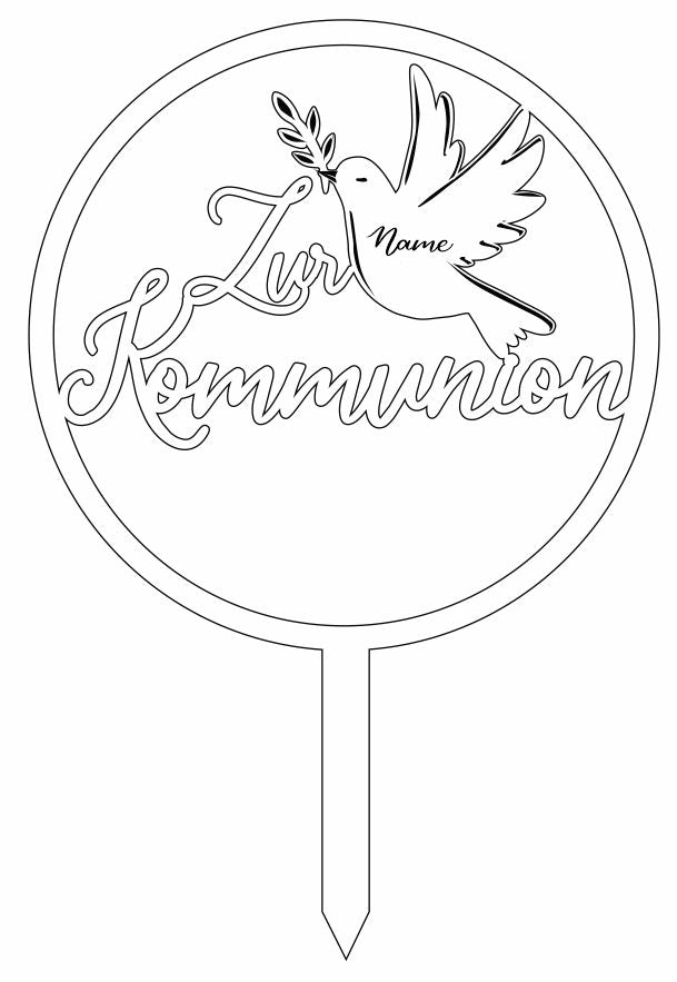 Caketopper - Rund mit Taube und Schriftzug "zur Kommunion"