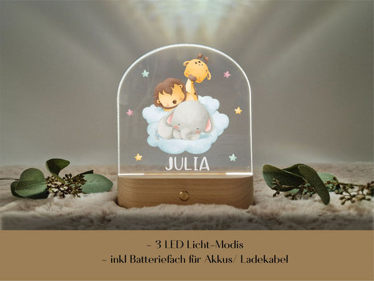 LED Lichtsockel - Elefant, Löwe und Griffe auf Wolke