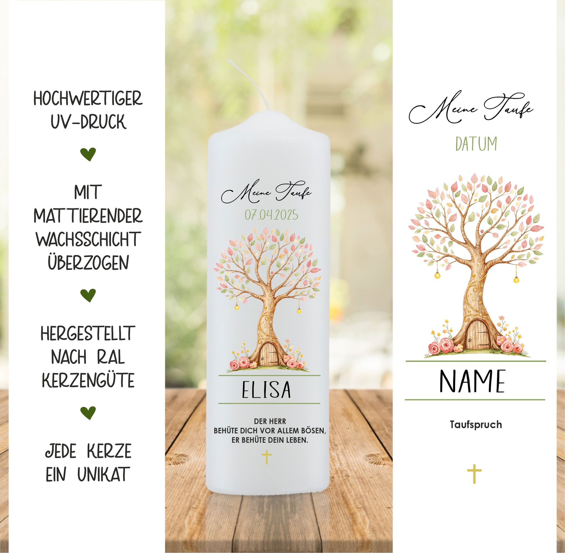 Taufkerze mit Baum