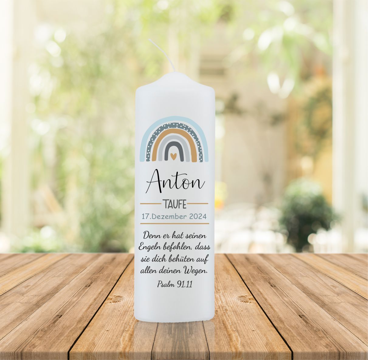 Taufkerze - blauer Regenbogen