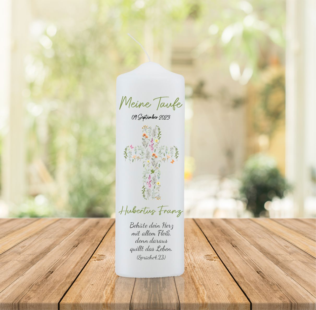 Taufkerze - Blumenkreuz