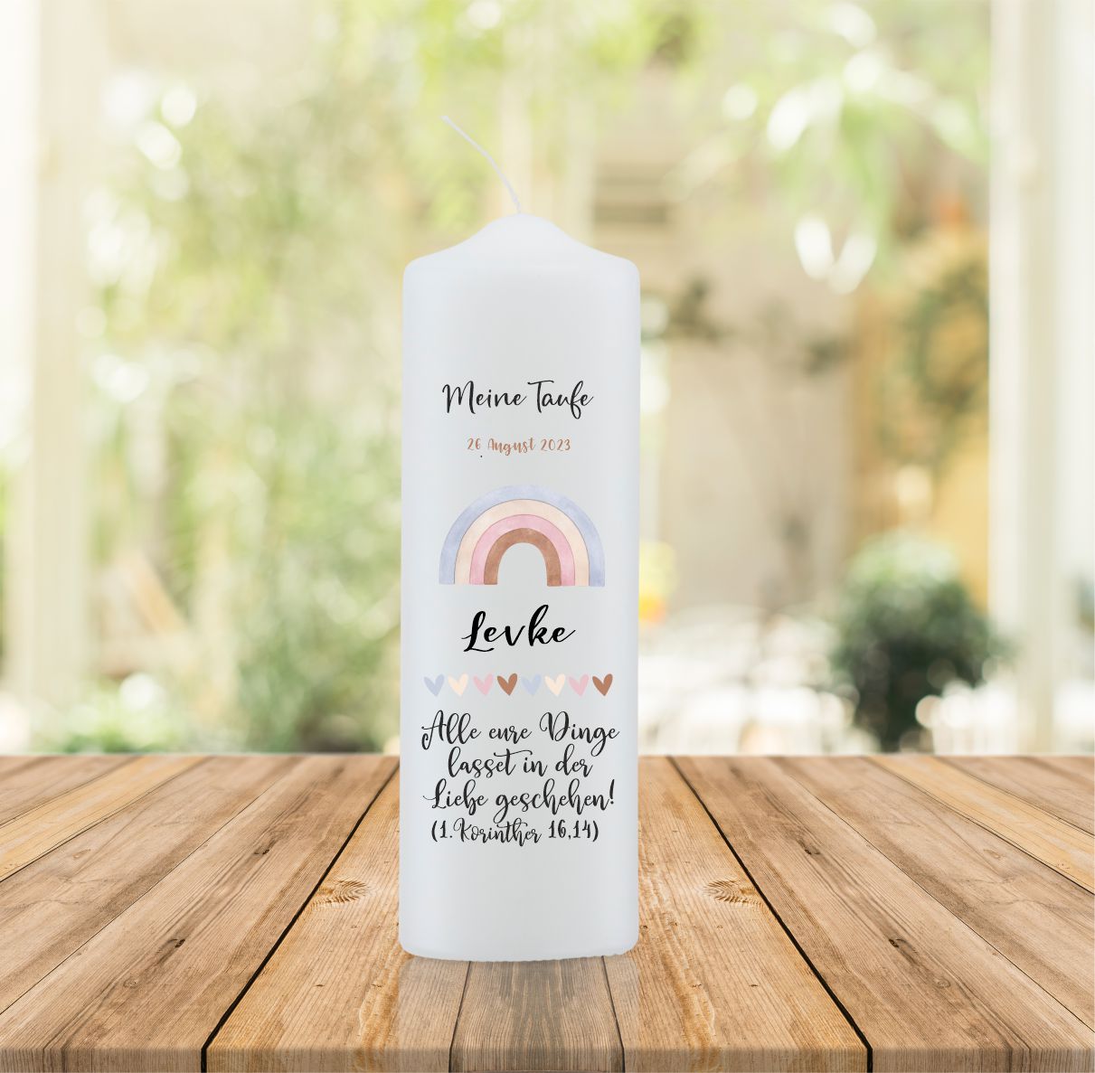 Taufkerze - Regenbogen, Name und Text