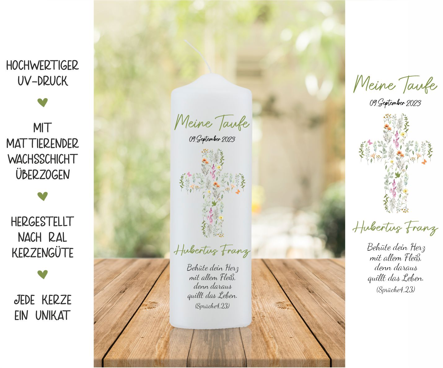 Taufkerze - Blumenkreuz