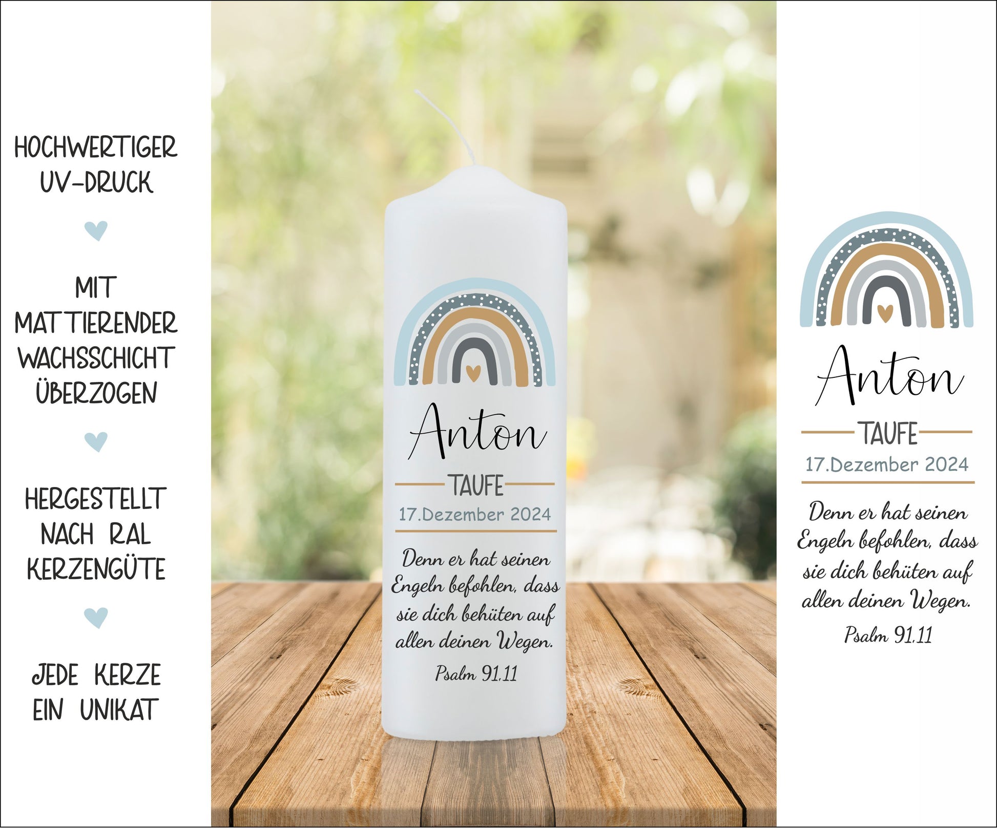 Taufkerze - Regenbogen