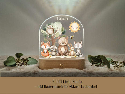 LED Nachtlicht - Waldtiere und Sonne