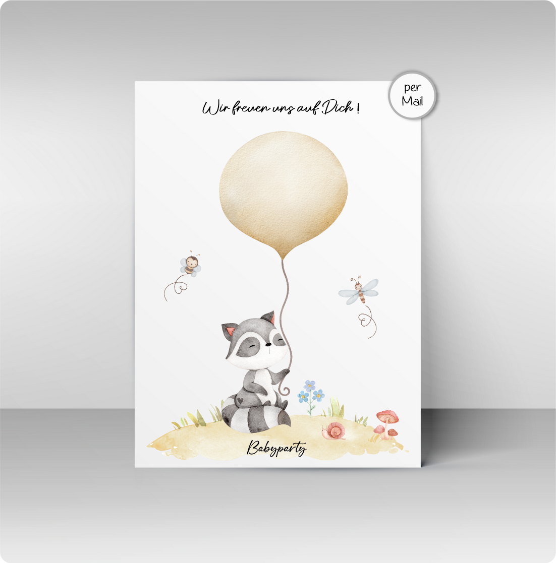 Geburtsposter -Waschbärchen mit Ballon
