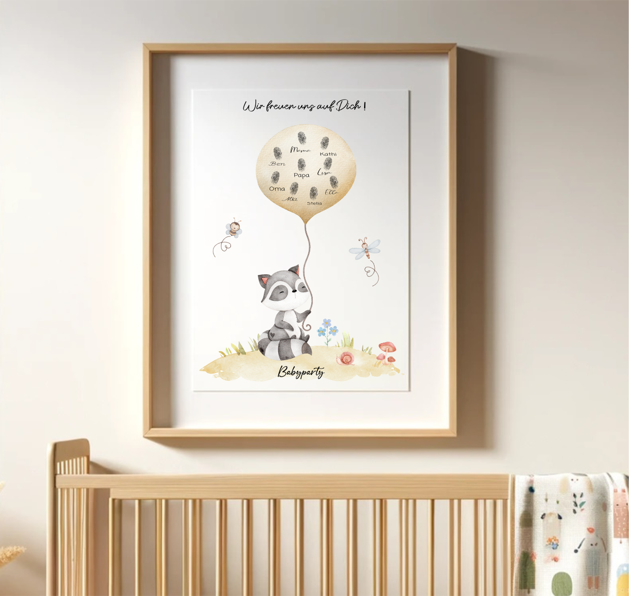Geburtsposter -Waschbärchen mit Ballon