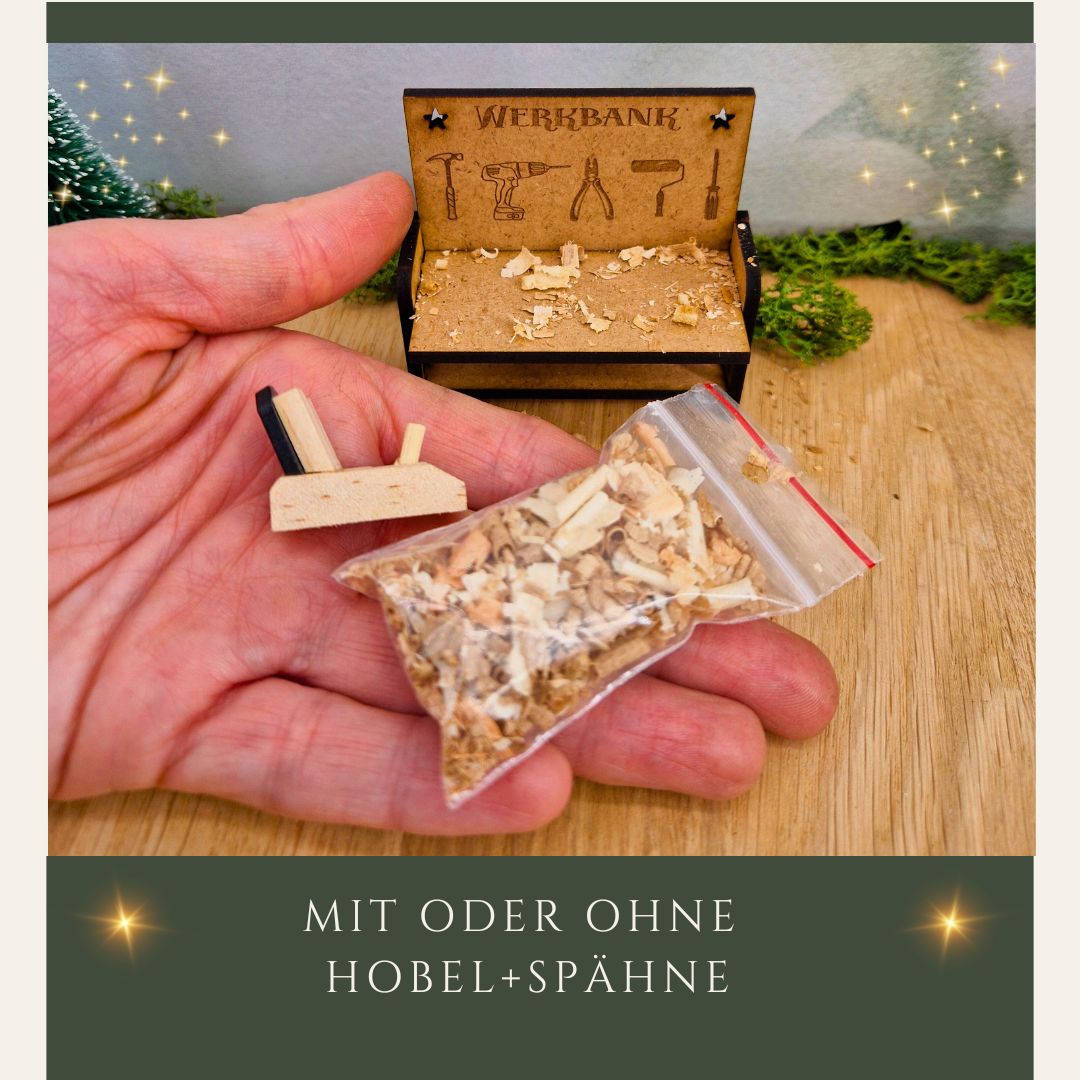 Werkbank Miniatur mit Hobel und Späne