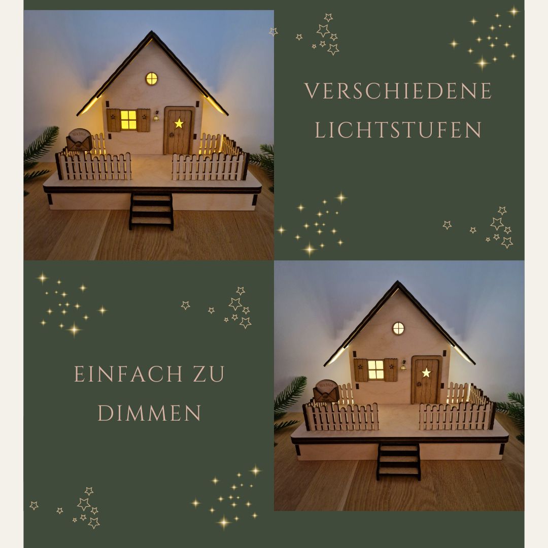 Wichtelhaus Tomte - verschiedene Licht Modi