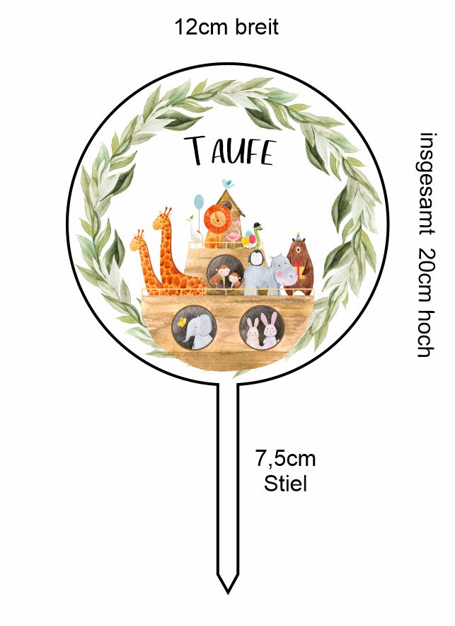 Caketopper bedruckt - Rund mit Arche und Tieren und Datum