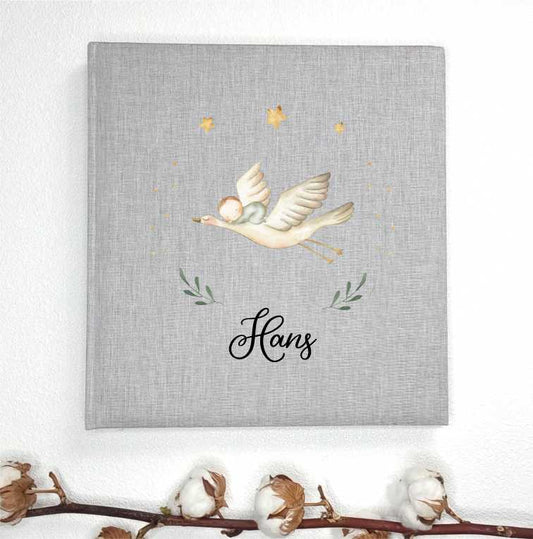 Leinenalbum - fliegender Storch