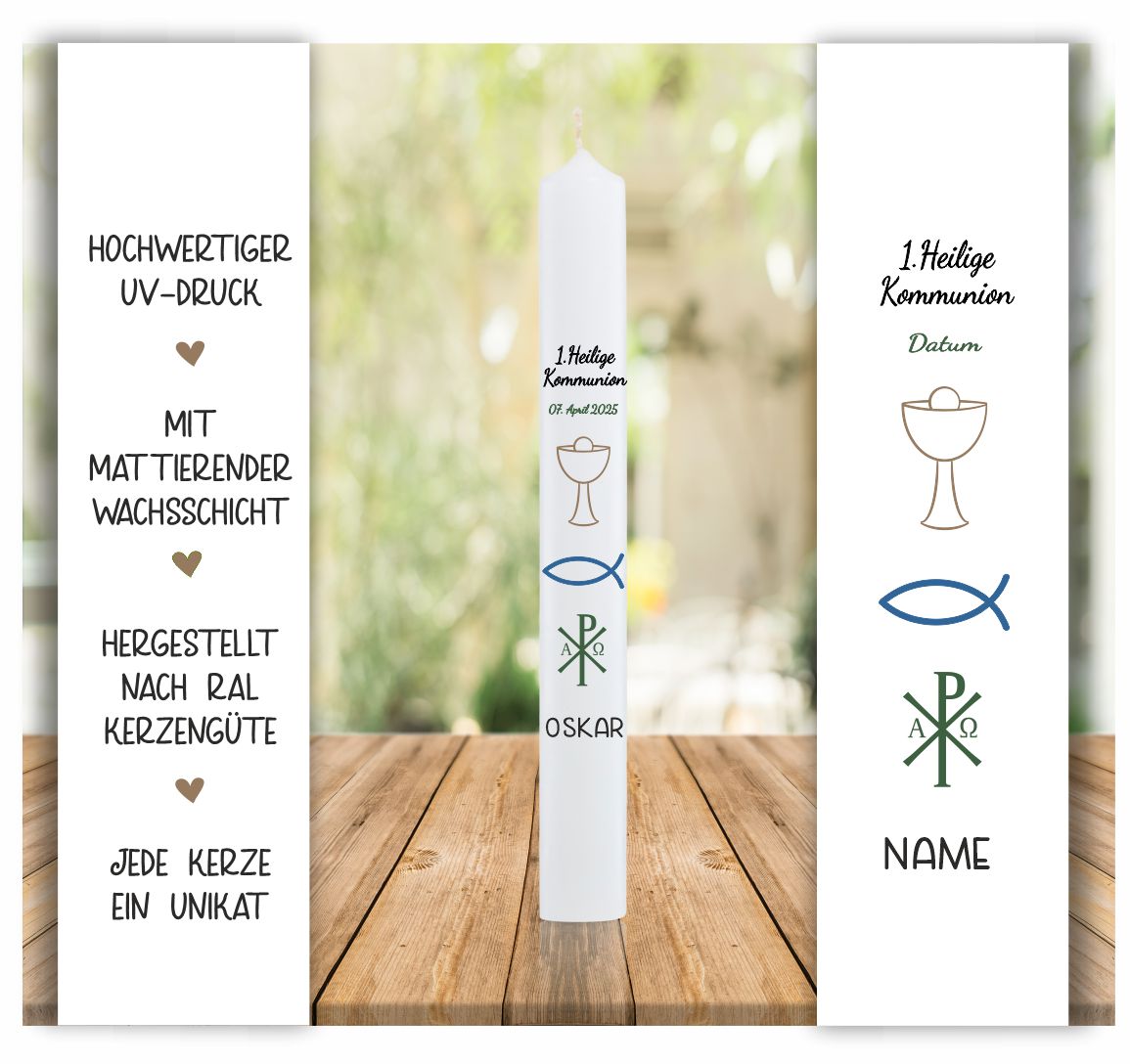 Kommunionkerze - religiöse Symbole - Daten