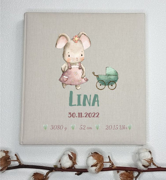 Leinenalbum - kleine Maus mit Daten