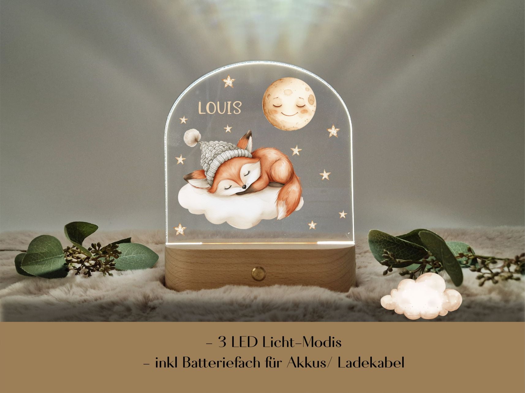 LED Lichtsockel - schlafender Fuchs auf Wolke