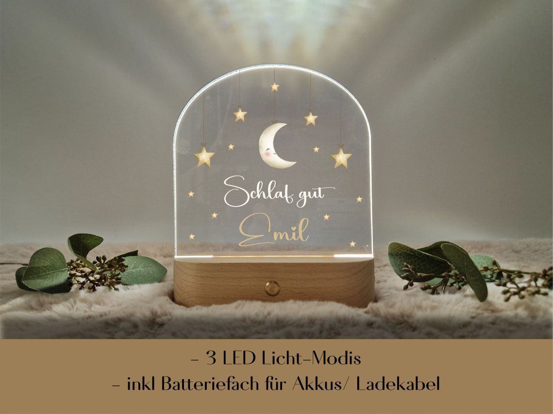 Nachtlicht - Mond, Sterne und Text