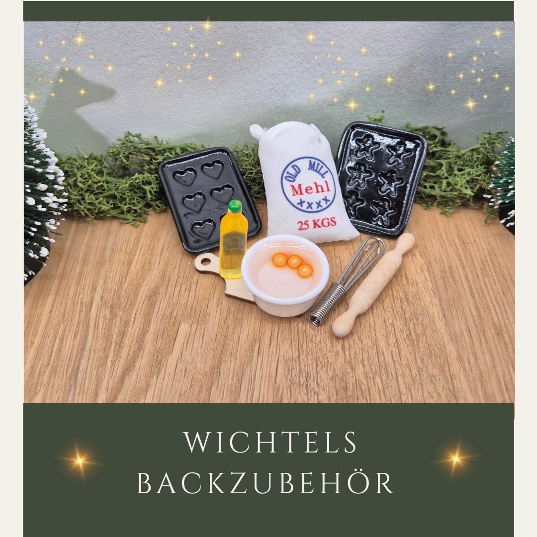 Wichtels Backzubehör- 8-teiliges Miniatur-Set für die Weihnachtsbäckerei