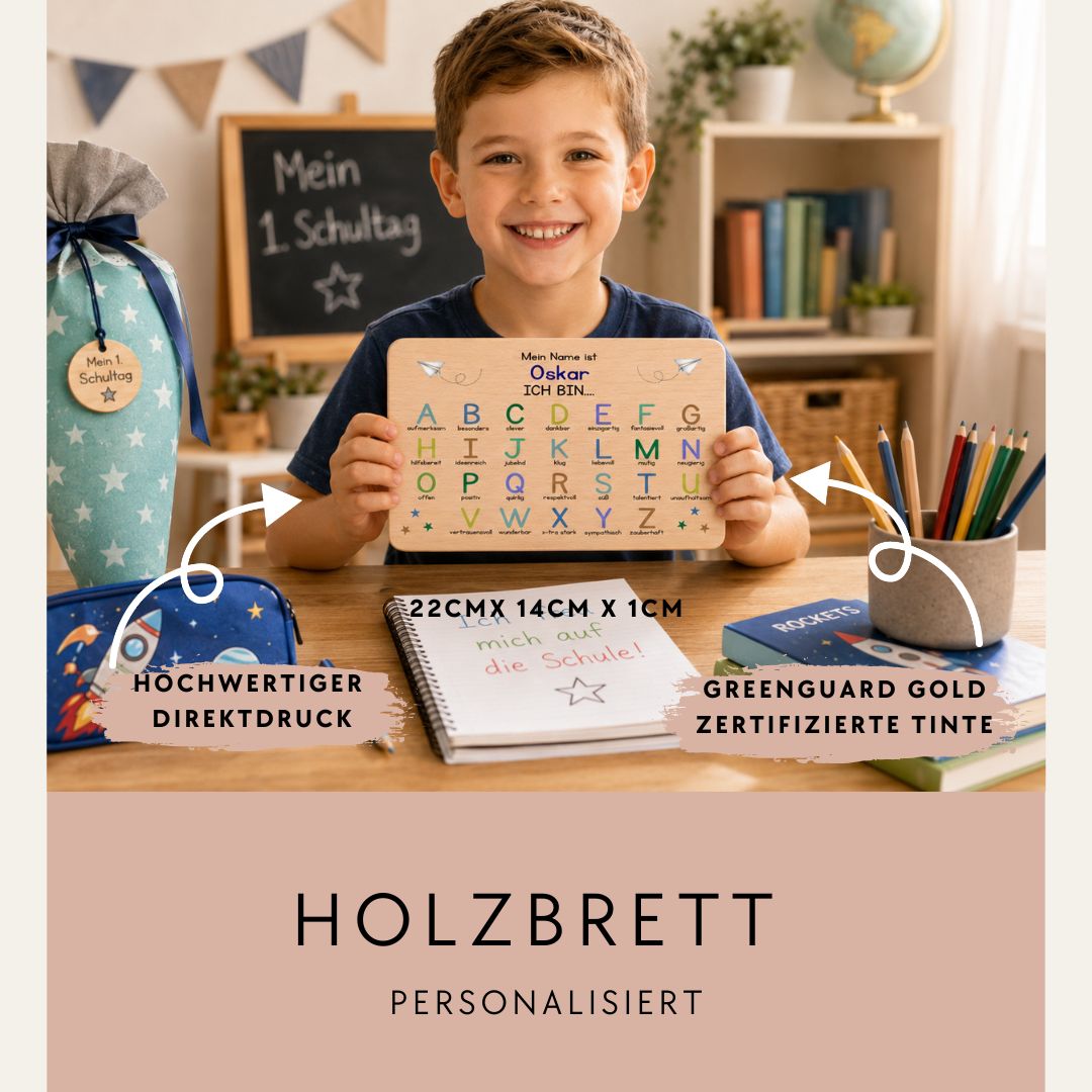 Buchenholz-Frühstücksbrettchen für Kinder Alphabet Motivation