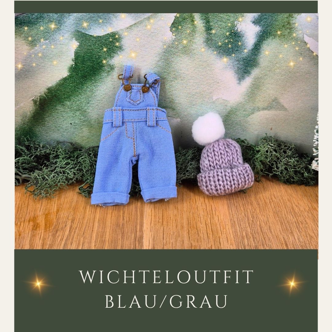 Wichtel-Outfit – Latzhose &amp; Mütze in blau/ grau