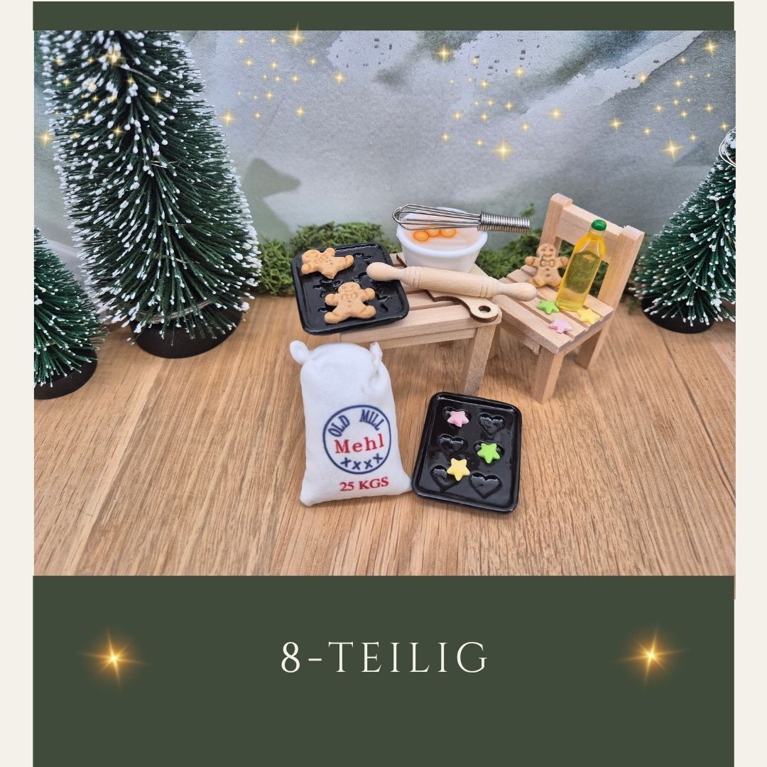 Wichtels Backzubehör- 8-teiliges Miniatur-Set für die Weihnachtsbäckerei