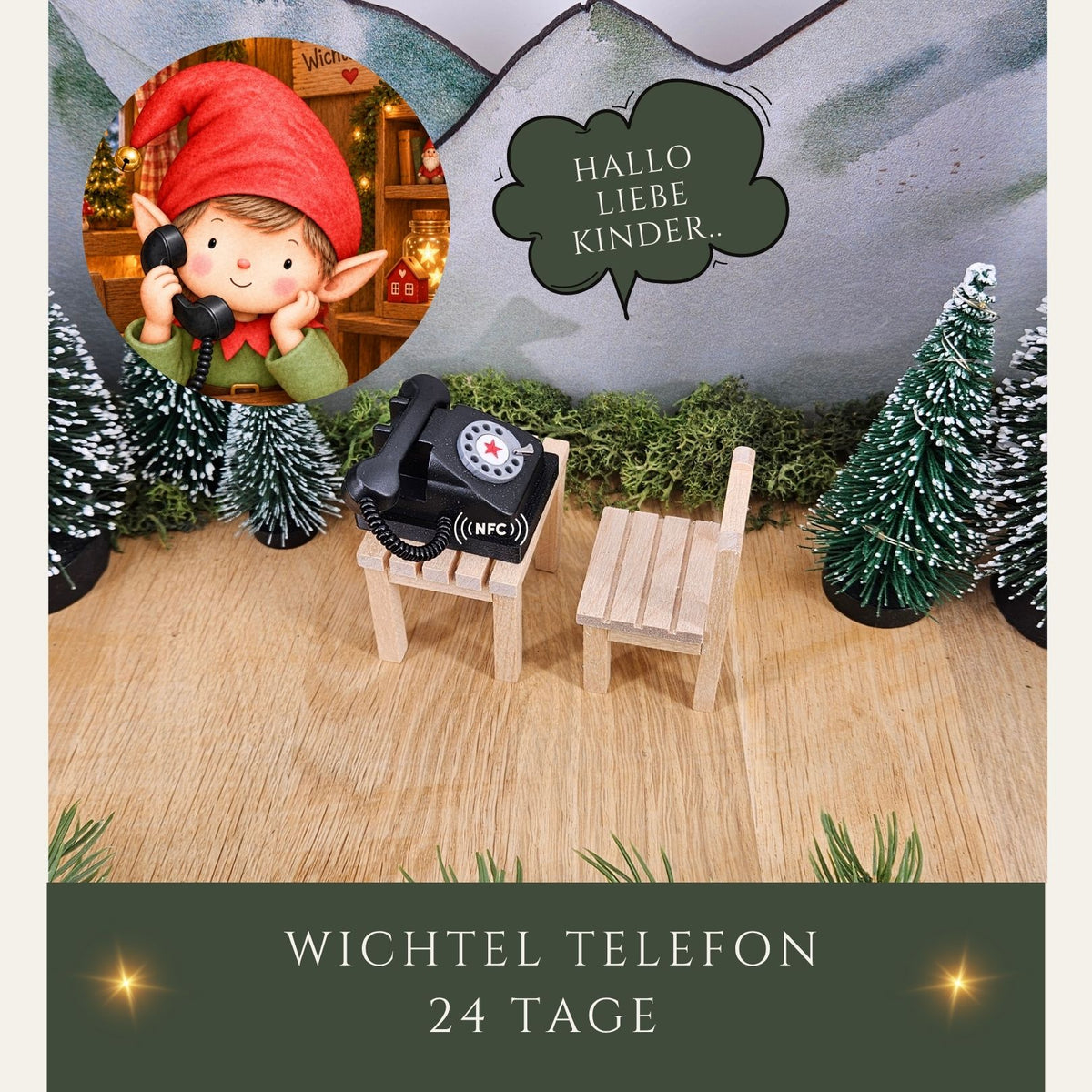 Wichteltelefon mit NFC – 24 tägliche Wichtelgeschichten vom 1.–24. Dezember