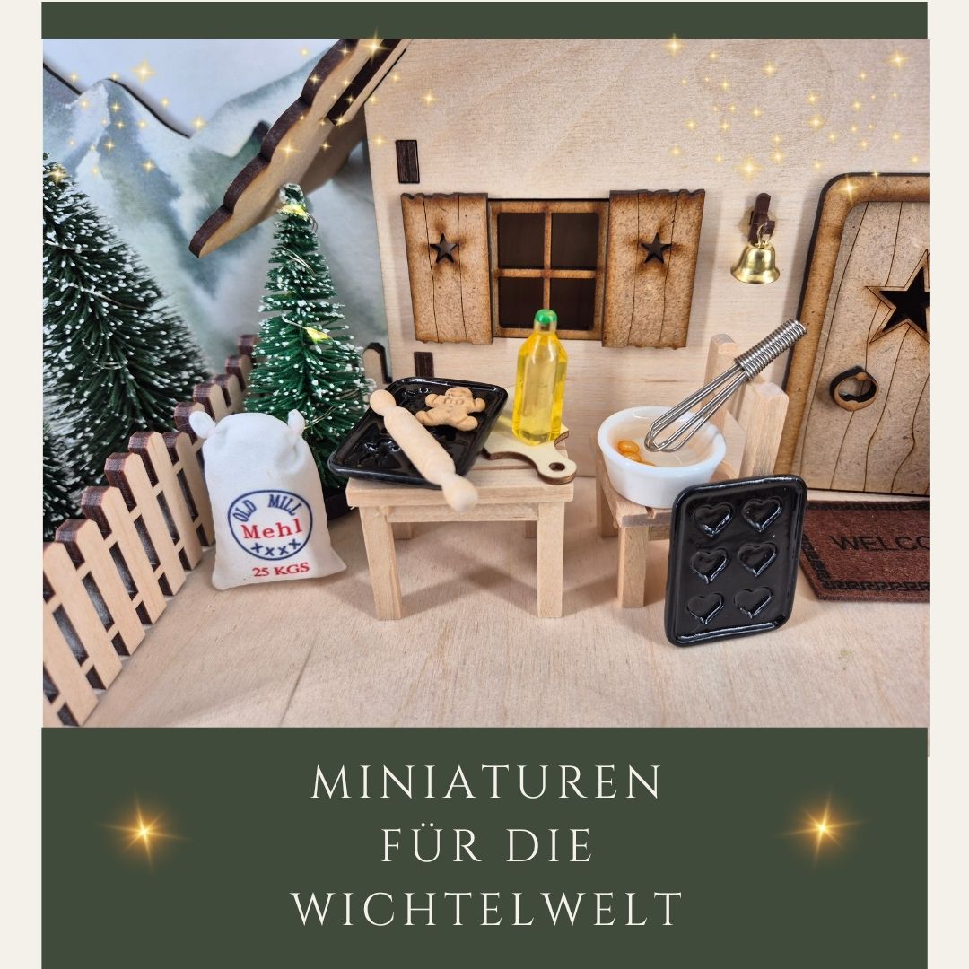 Wichtels Backzubehör- 8-teiliges Miniatur-Set für die Weihnachtsbäckerei