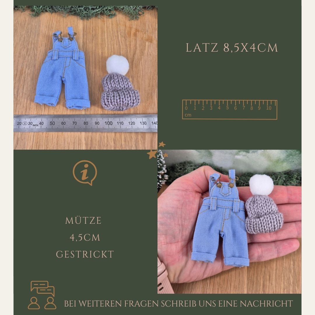 Wichtel-Outfit – Latzhose &amp; Mütze in blau/ grau