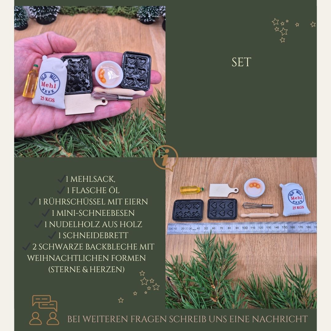 Wichtels Backzubehör- 8-teiliges Miniatur-Set für die Weihnachtsbäckerei