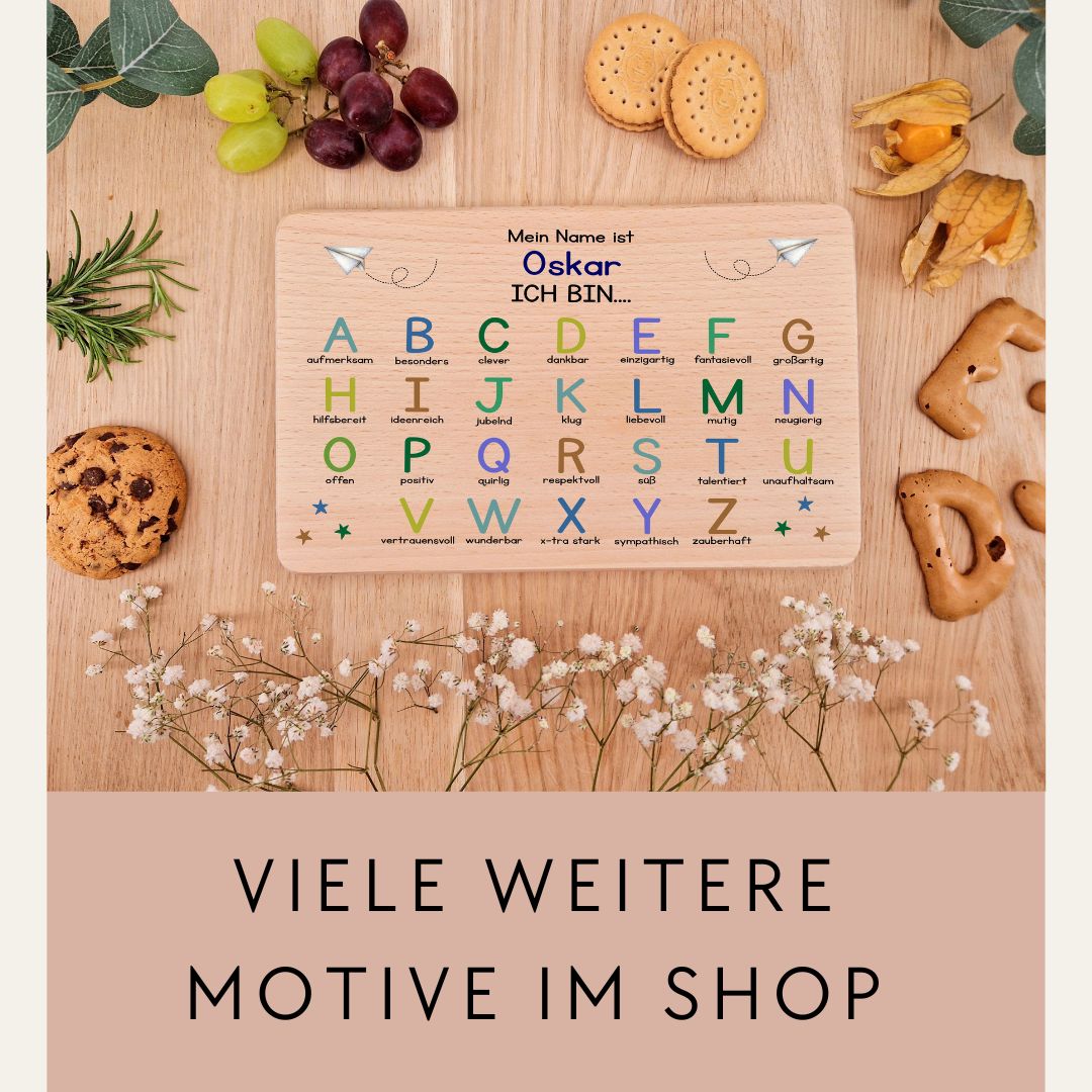 Buchenholz-Frühstücksbrettchen für Kinder Alphabet Motivation (Kopie)