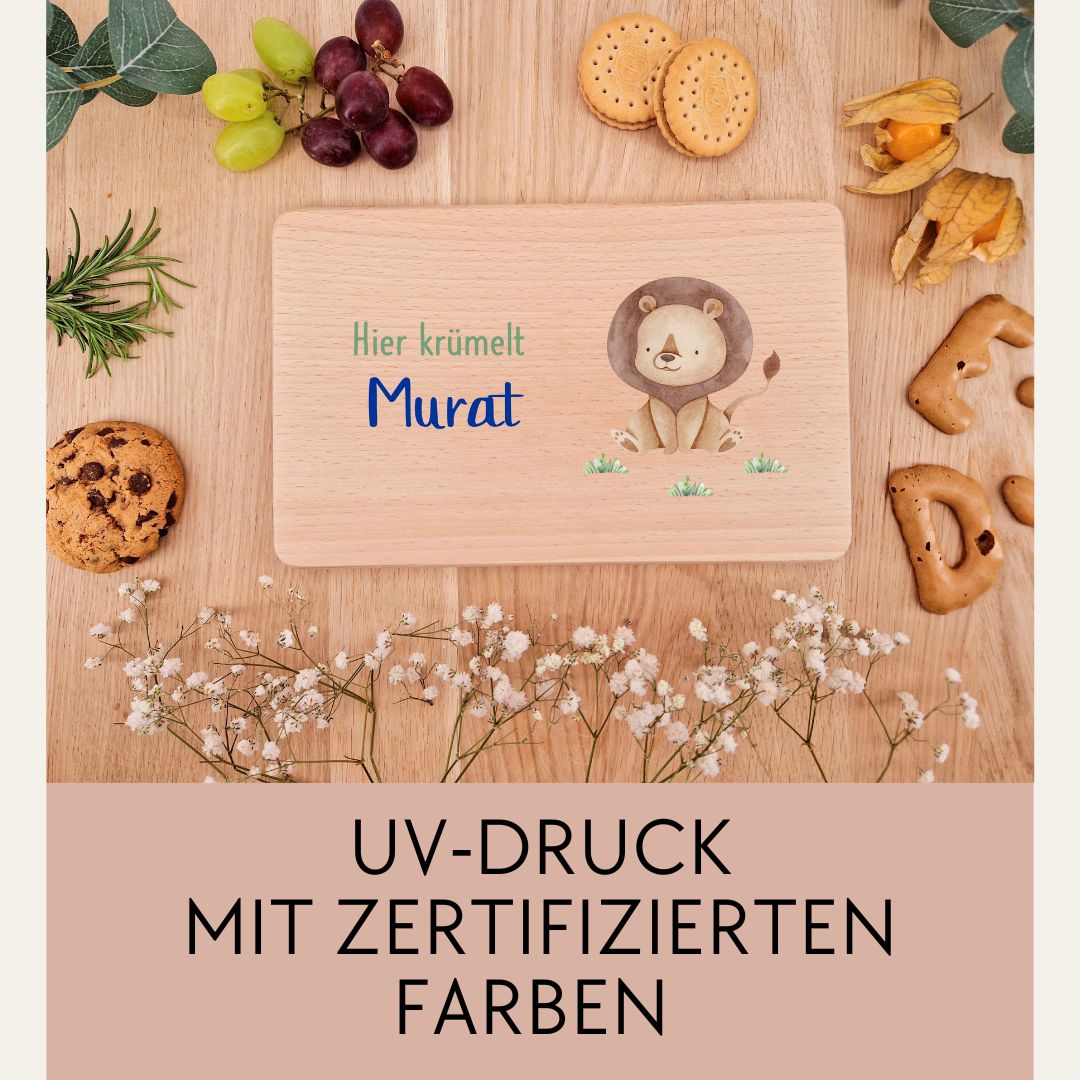 Buchenholz-Frühstücksbrettchen für Kinder Motiv Löwe
