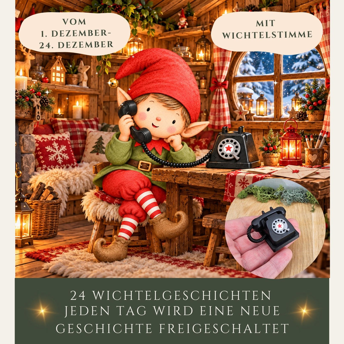 Wichteltelefon mit NFC – 24 tägliche Wichtelgeschichten vom 1.–24. Dezember