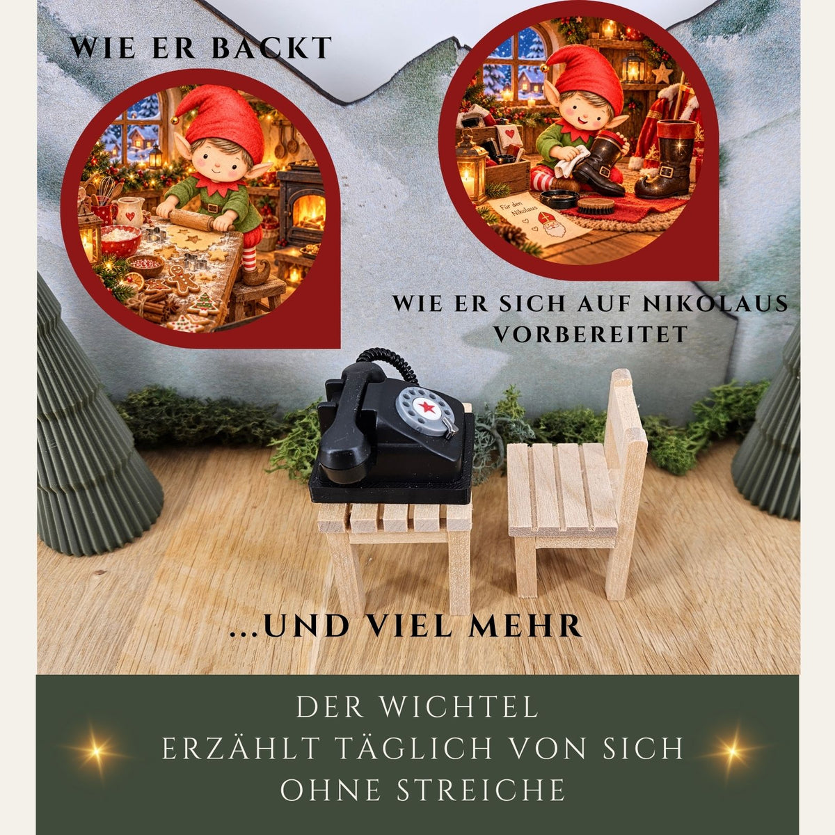 Wichteltelefon mit NFC – 24 tägliche Wichtelgeschichten vom 1.–24. Dezember